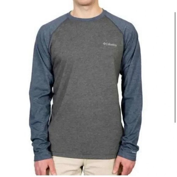 Columbia Men's Long Sleeve Raglan Tee Blue Gray - Picture 1 of 12